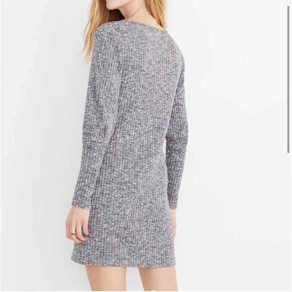 Madewell Women’s Grey Space Dye Ribbed Bubble along Sleeve Dress Sweater Knit - Picture 2 of 11
